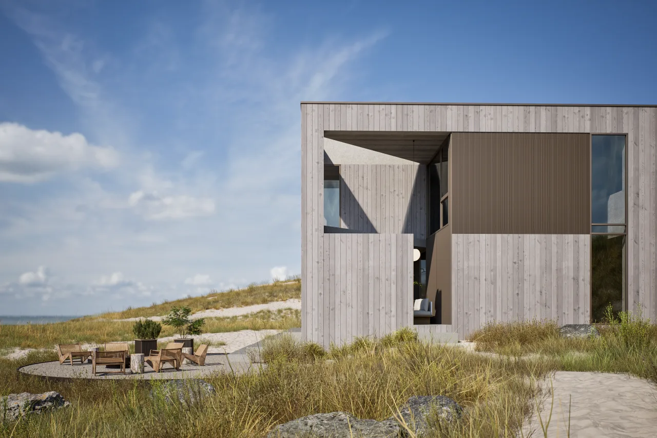 Alinel Type D gevelbekleding — vinnen op gevel van een moderne woning