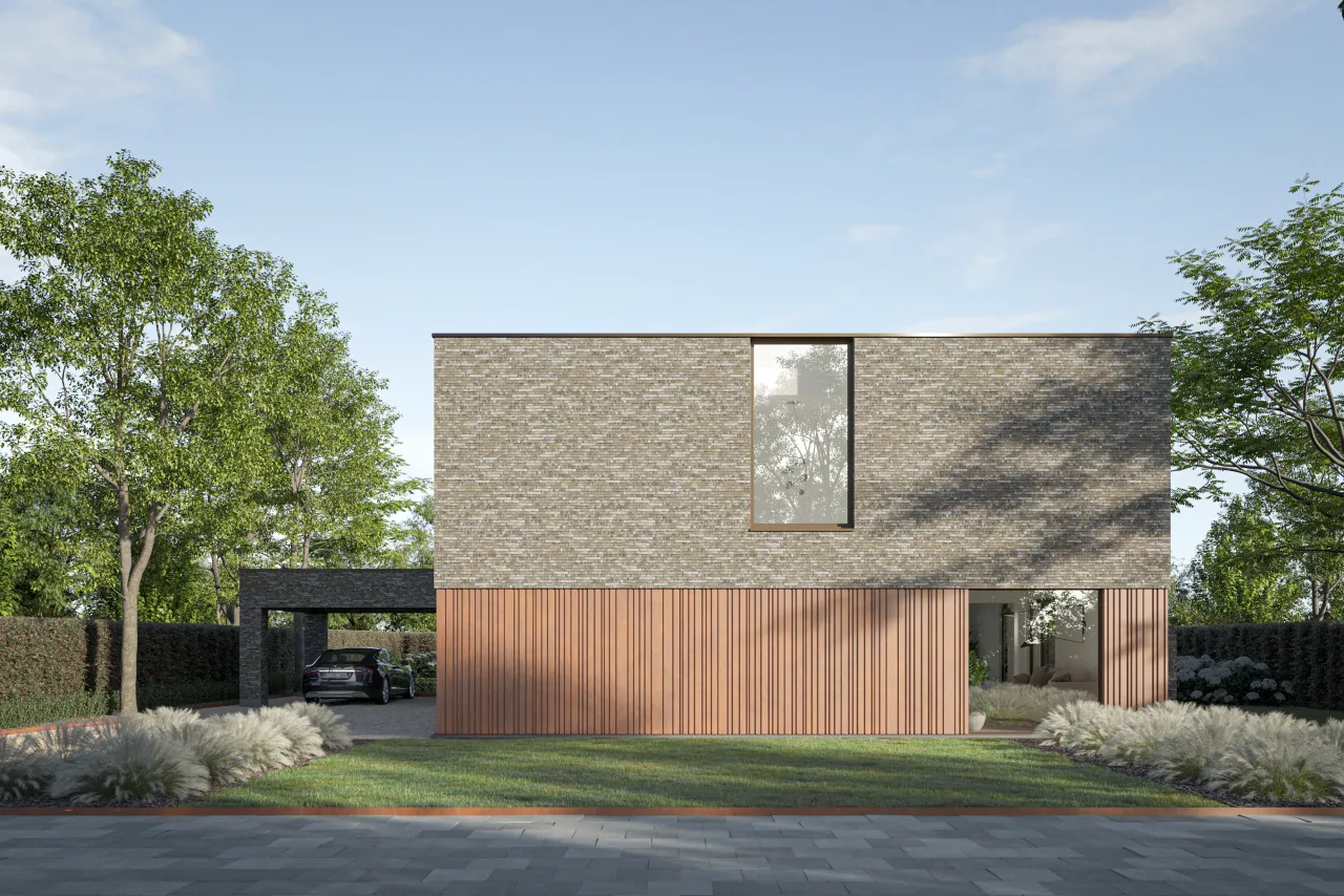 Alinel Type E gevelbekleding — geveldetail aluminium plankenprofiel