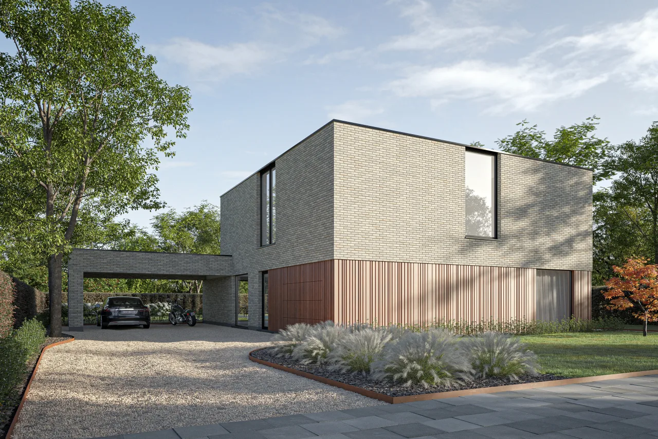 Alinel Type E gevelbekleding — moderne woning totaalzicht